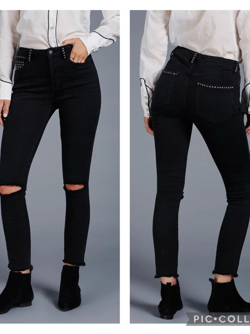 GUC Free People High Rise Black Wash Studded Payton Distressed Skinny Jeans